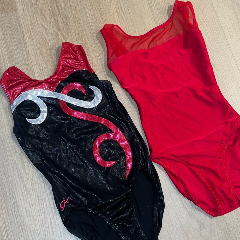 GK Red and Black Leotard Set with Swirl Design